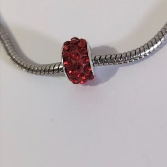Silver Red with Red Rhinestones Charm for Pandora Style Bracelet‎ - Picture 1 of 2